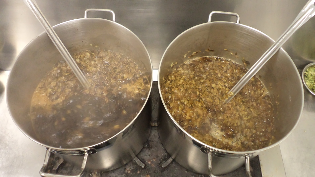 Whole hops in the kettles.